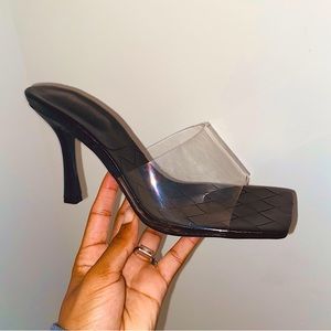 Low Black Thin Heel with Clear Strap